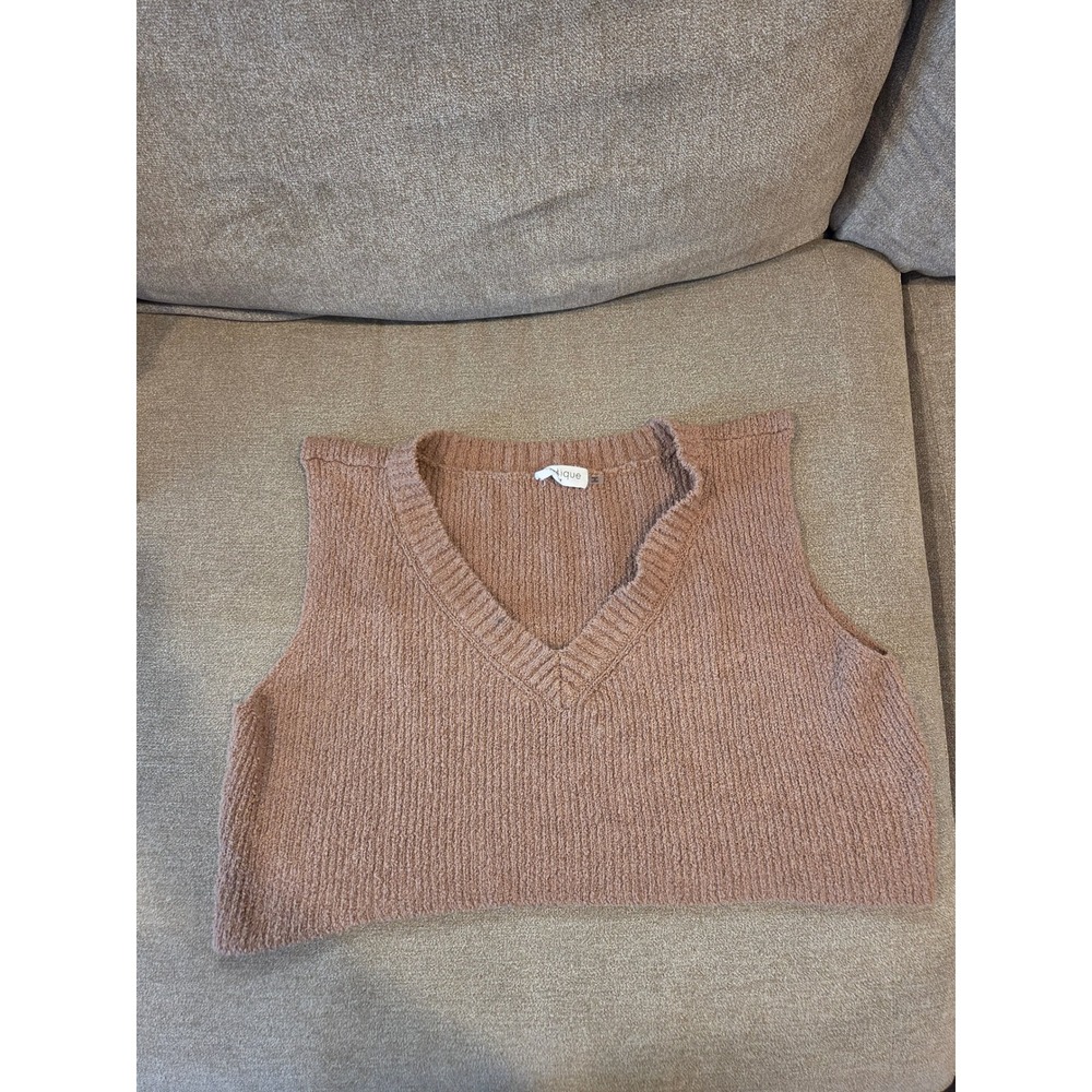 Vestique Sweater Vest Womens M Mauve Brown Popcorn Knit V-Neck Crop Excellent
